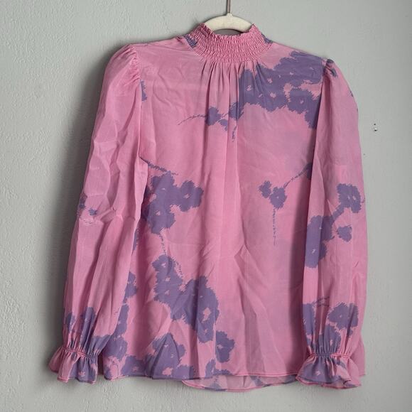 Tucker NYC Blouse Silk Pink Floral Top Size Small - Picture 4 of 11